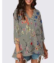 Split Neck Three Quarter Sleeve Blouse