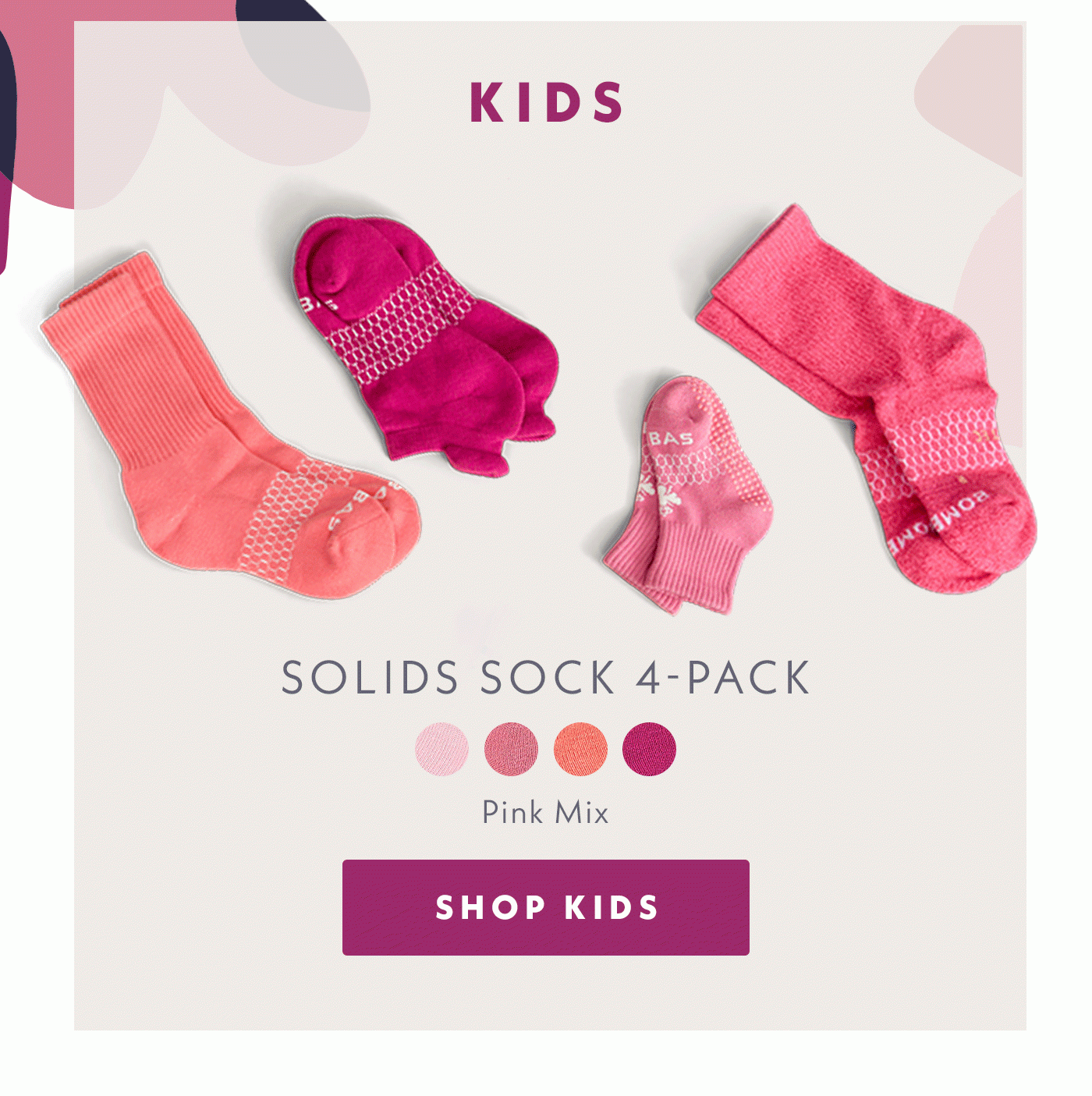 Kids Solids Sock 4-Pack | Pink Mix | Shop Kids