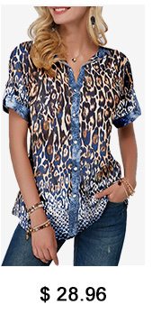 Turndown Collar Button Front Leopard Print Blouse