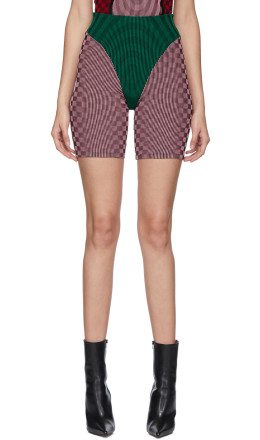Paolina Russo - SSENSE Exclusive Green & Pink Check Illusion Knit Cycling Shorts