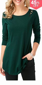 Dark Green Crisscross Detail Curved T Shirt