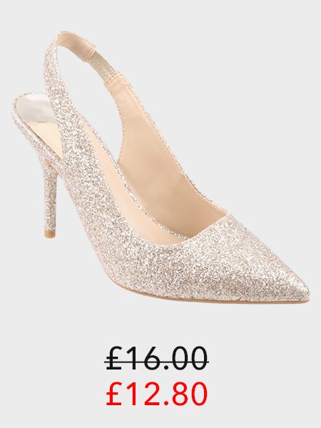 Womens Gold Glitter Sling Back Heels