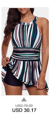 Keyhole Back Stripe Print Swimdress and Shorts