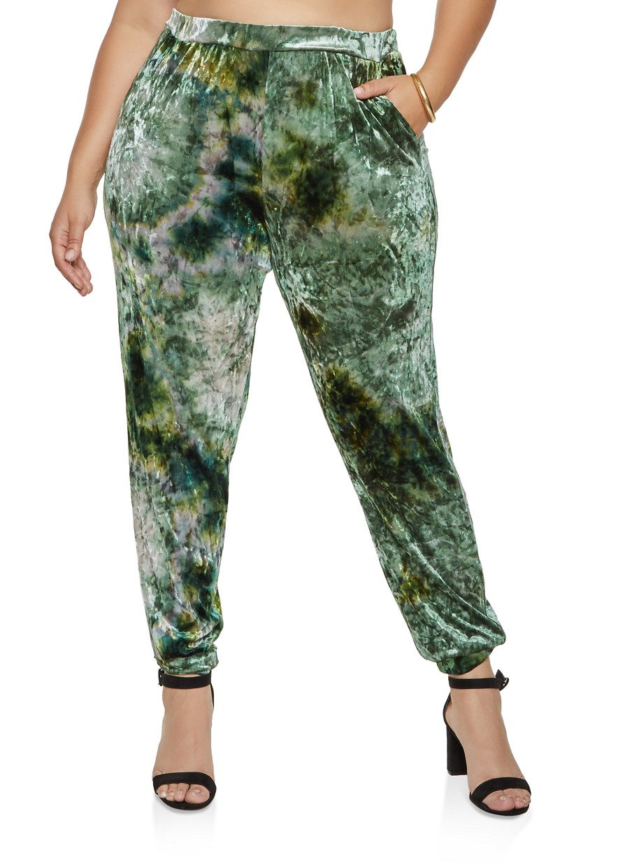 Plus Size Tie Dye Crushed Velvet Joggers