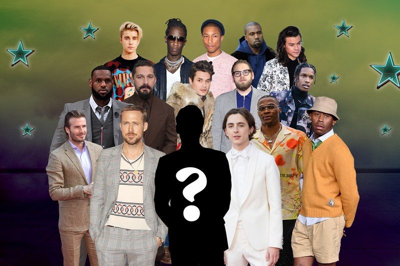 Image may contain: Kanye West, Pharrell Williams, Ryan Gosling, David Beckham, A$AP Rocky, John Mayer, and Harry Styles
