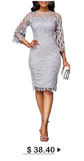 Three Quarter Sleeve Round Neck Light Grey Dress