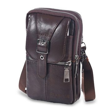 Menico Men's Cowhide Vintage Waist Bag Portable Outdoor Sports Mobile Phone Belt Bag Cross Body Bag