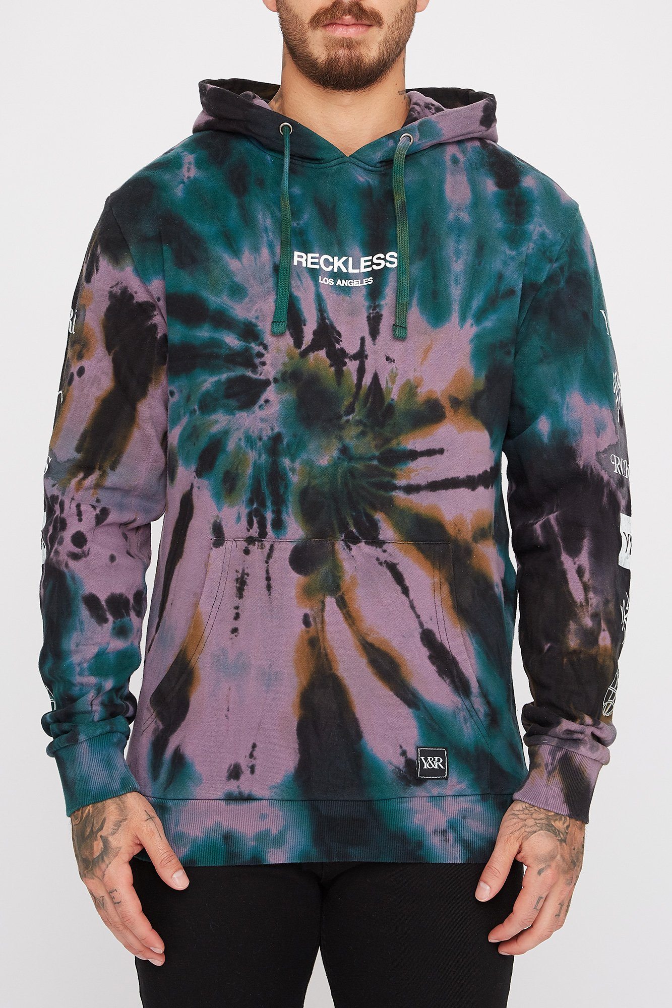 Image of Young & Reckless Mens Tie Dye Logo Hoodie