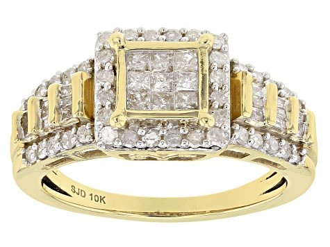 White Diamond 10k Yellow Gold Ring .70ctw
