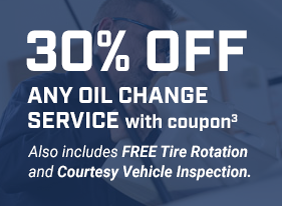 30% OFF ANY OIL CHANGE SERVICE with coupon (3). Also includes FREE Tire Rotation and Courtesy Vehicle Inspection.