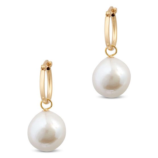 Cultured Baroque Freshwater Pearl Hoop Earrings In 14K Yellow Gold