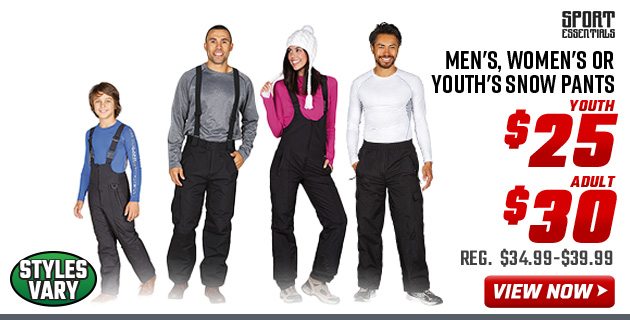 Sport Essentials Men's, Women's or Youth's Snow Pants