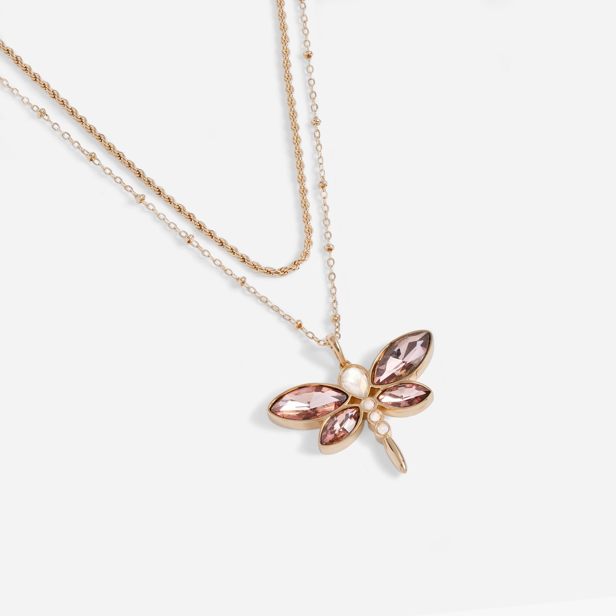 Crystal Dragonfly Double Layer Necklace