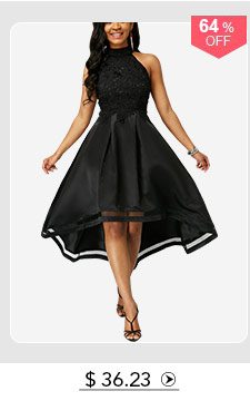 Black Lace Panel Sleeveless High Low Dress