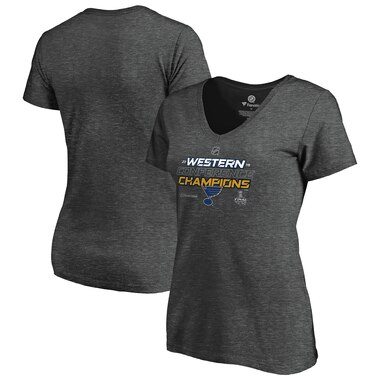 St. Louis Blues Fanatics Branded Women's 2019 Western Conference Champions Locker Room V-Neck T-Shirt – Heather Charcoal
