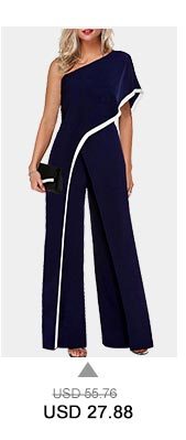 One Shoulder Contrast Trim Navy Blue Jumpsuit