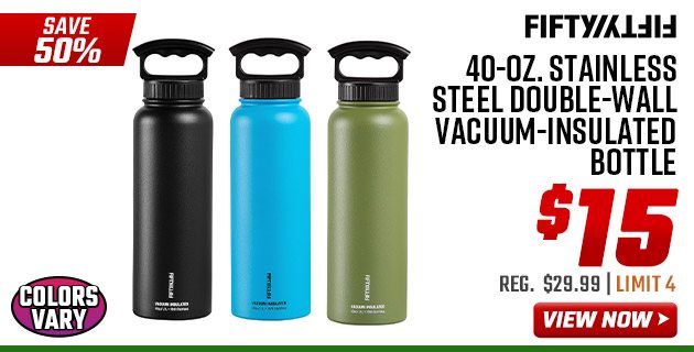 Fifty Fifty 40-oz. Stainless Steel Double-Wall Vacuum-Insulated Bottle