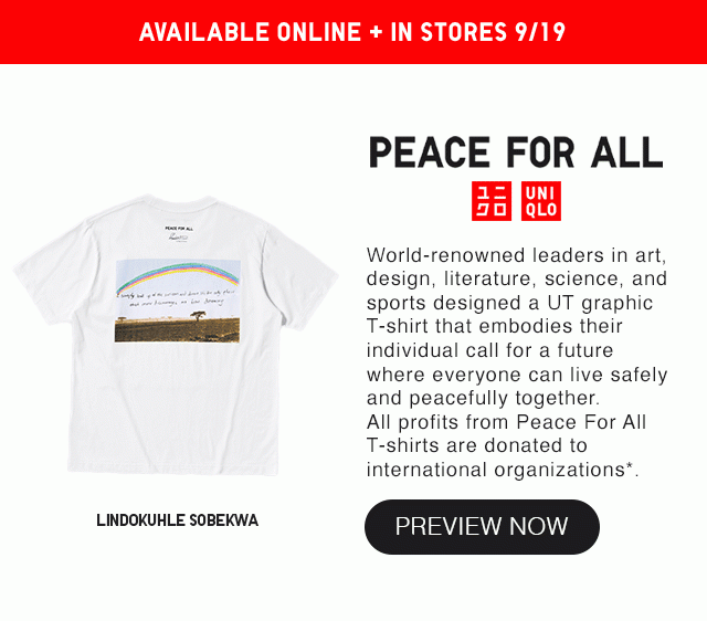 BANNER 3 - AVAILABLE ONLINE AND IN STORES 9/19 PEACE FOR ALL PREVIEW NOW