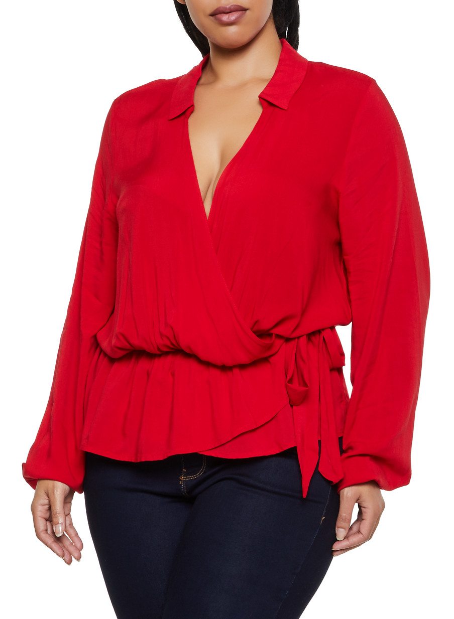 Plus Size Side Tie Faux Wrap Top