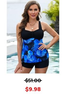 ROTITA Blue Jellyfish Print Wide Strap Tankini Top