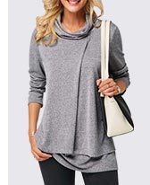 Cowl Neck Long Sleeve Layered Grey T Shirt