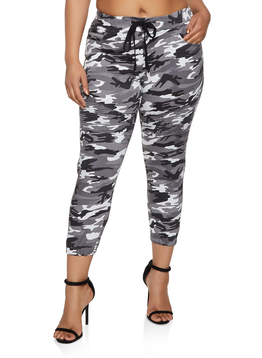 Plus Size Camo Moto Joggers