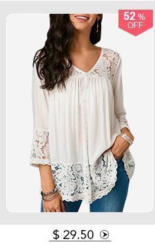 Button Up Lace Patchwork White Blouse