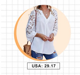 Lace Panel Split Neck Side Slit Blouse 