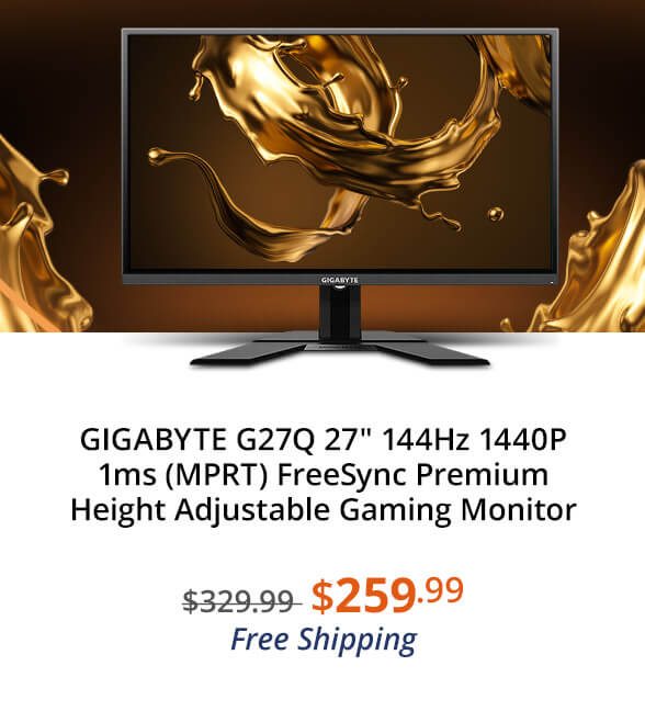 GIGABYTE G27Q 27" 144Hz 1440P 1ms (MPRT) FreeSync Premium Height Adjustable Gaming Monitor
