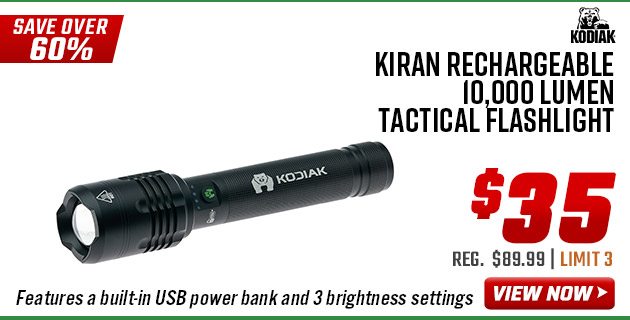 Kodiak Kiran Rechargeable 10,000 Lumen Tactical Flashlight