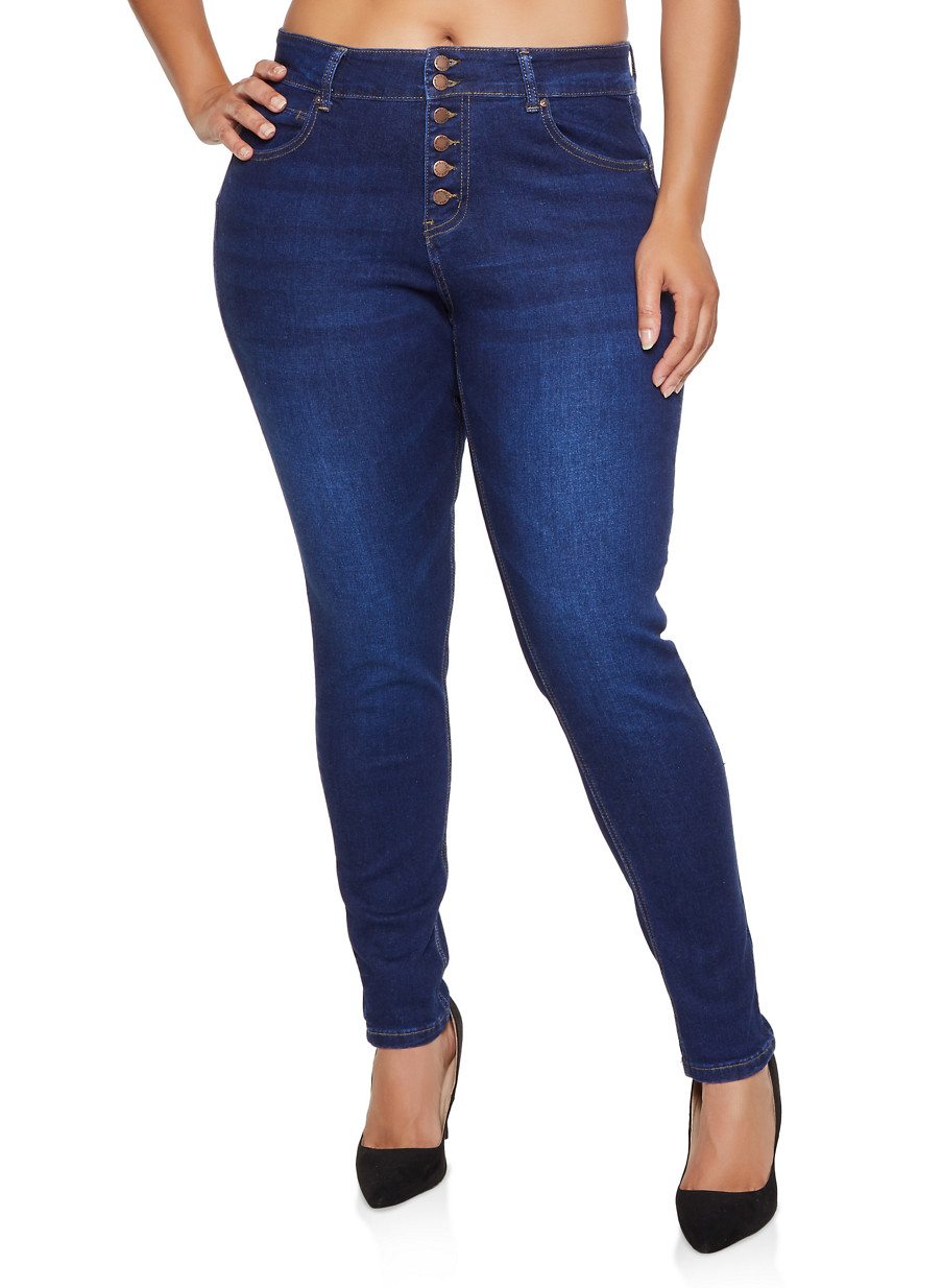 Plus Size WAX 6 Button Skinny Jeans