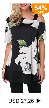 Flower Print Cold Shoulder Short Sleeve T Shirt