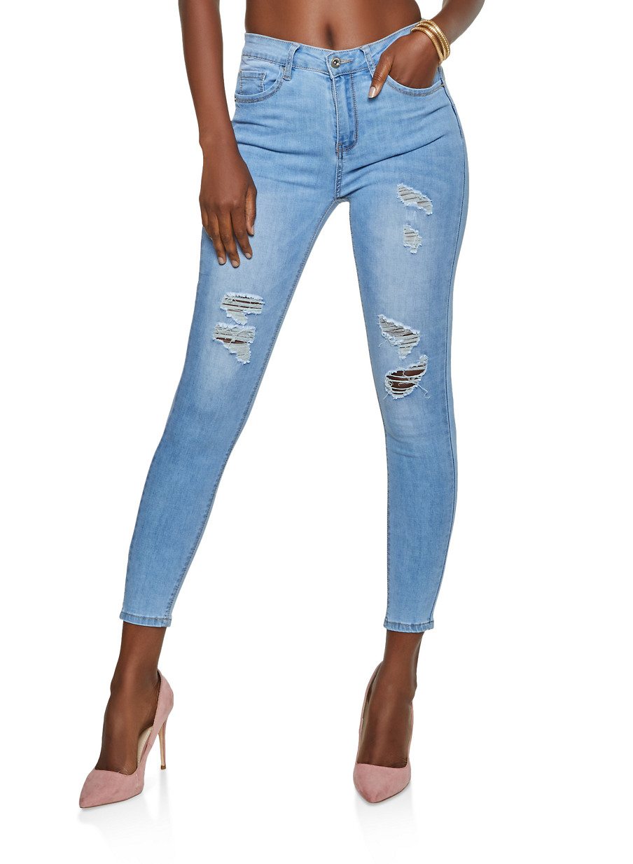 WAX Distressed Whisker Wash Push Up Jeans