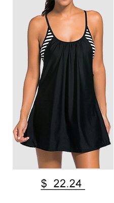 Open Back Round Neck Black Swimdress