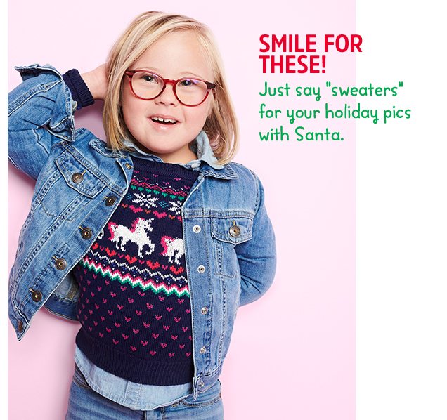 Smile for these! | Just say sweaters for your holiday pics with Santa.