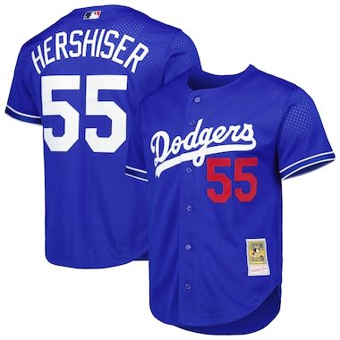 Men's Mitchell & Ness Orel Hershiser Royal Los Angeles Dodgers Cooperstown Collection Mesh Batting Practice Button-Up Jersey