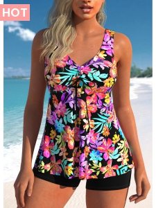 ROTITA Drawstring Multi Color Floral Print Tankini Top