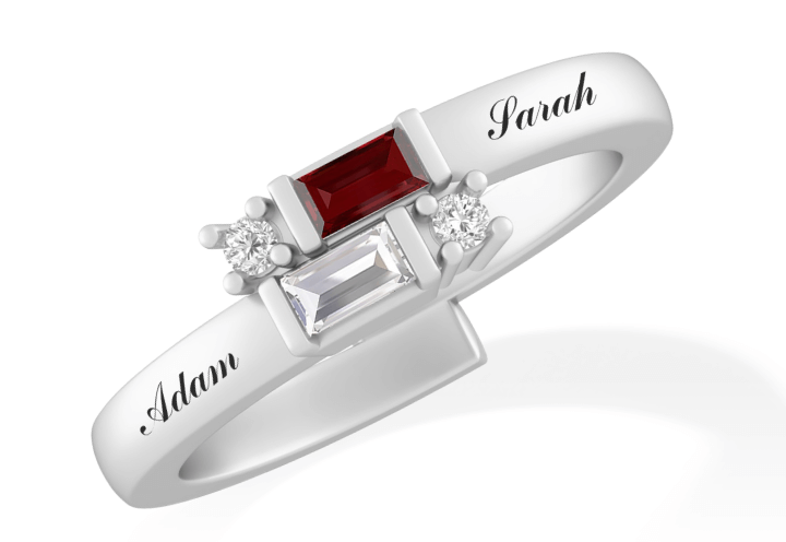 Baguette Birthstone Family & Mother's Bypass Ring (2-4 Stones and Lines)