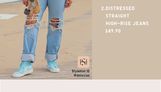 PDP5 - WOMEN DISTRESSED STRAIGHT HIGH-RISE JEANS