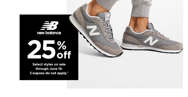 shop 25% off select New Balance styles. on sale through June 19.