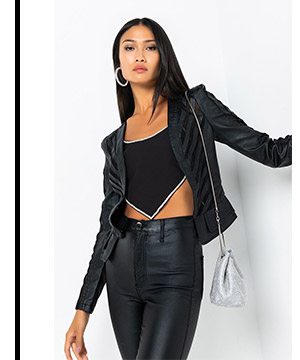 COME A LITTLE CLOSER MESH PLEATHER JACKET
