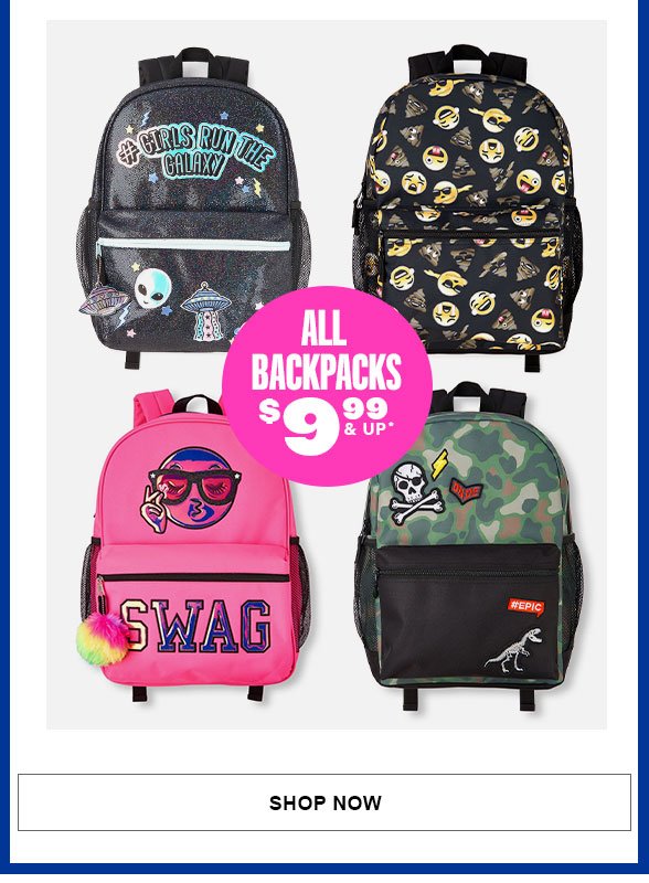 All Backpacks $9.99