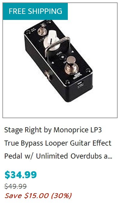 Stage Right by Monoprice LP3 True Bypass Looper Guitar Effect Pedal w/ Unlimited Overdubs and 90 Minutes of Recording Time