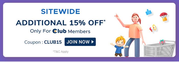 SITEWIDE ADDITIONAL 15% OFF* Only for Club Members