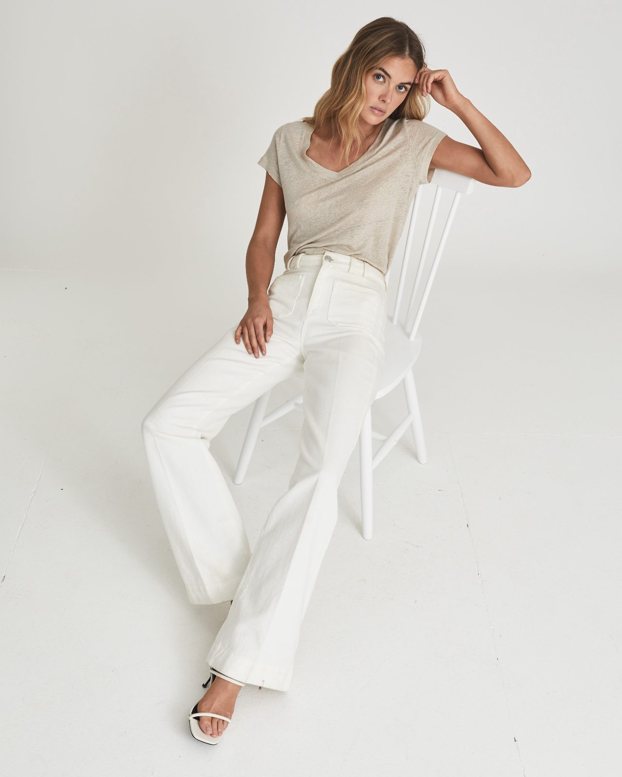 Isa White High Rise Flared Jeans
