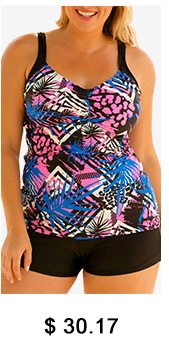 Plus Size Open Back Printed Tankini Set