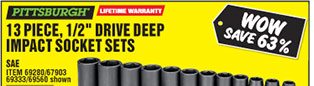  13 Pc 1/2 in. Drive SAE Impact Deep Socket Set 