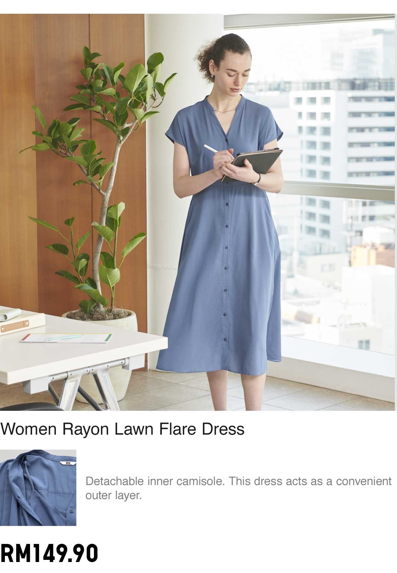 WOMEN RAYON LAWN FLARE DRESS