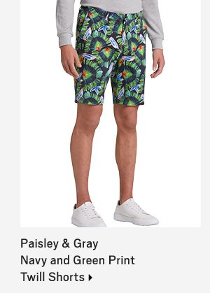 Paisley & Gray Navy Green Print Twill Shorts>