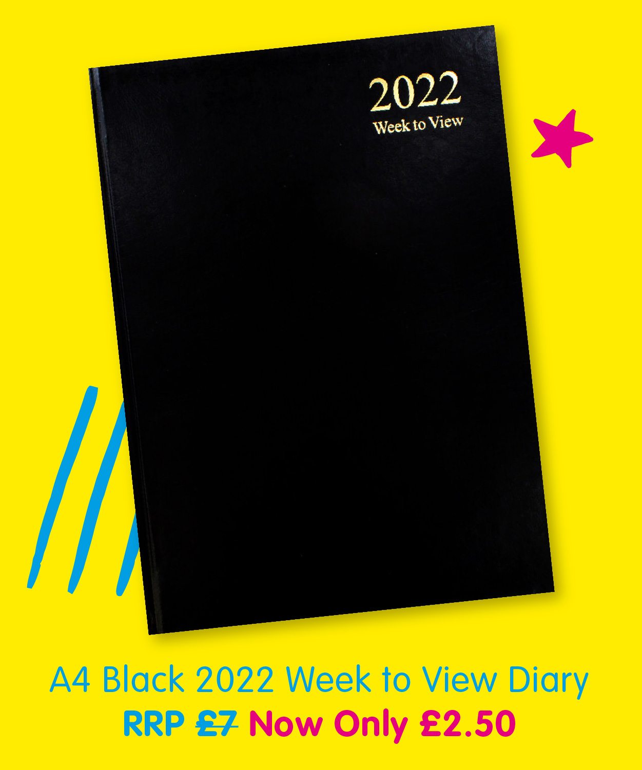 A4 Black 2022 Week to View Diary